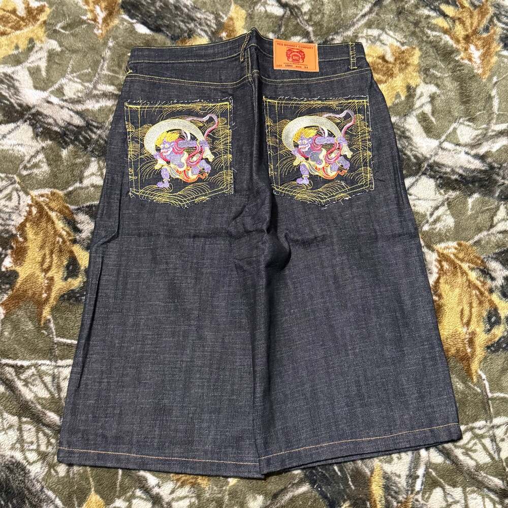 Vintage DEADSTOCK RMC Dark Wash Embroidered Jorts - Gold Stitch